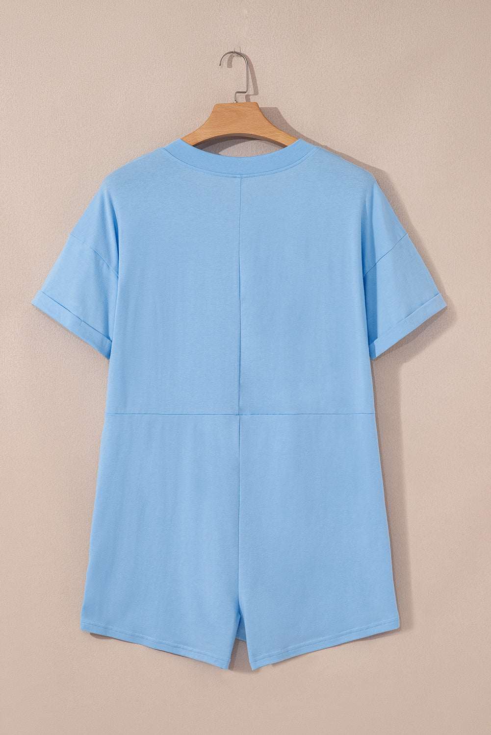 Solid Short Sleeve V-Neck Knit Romper