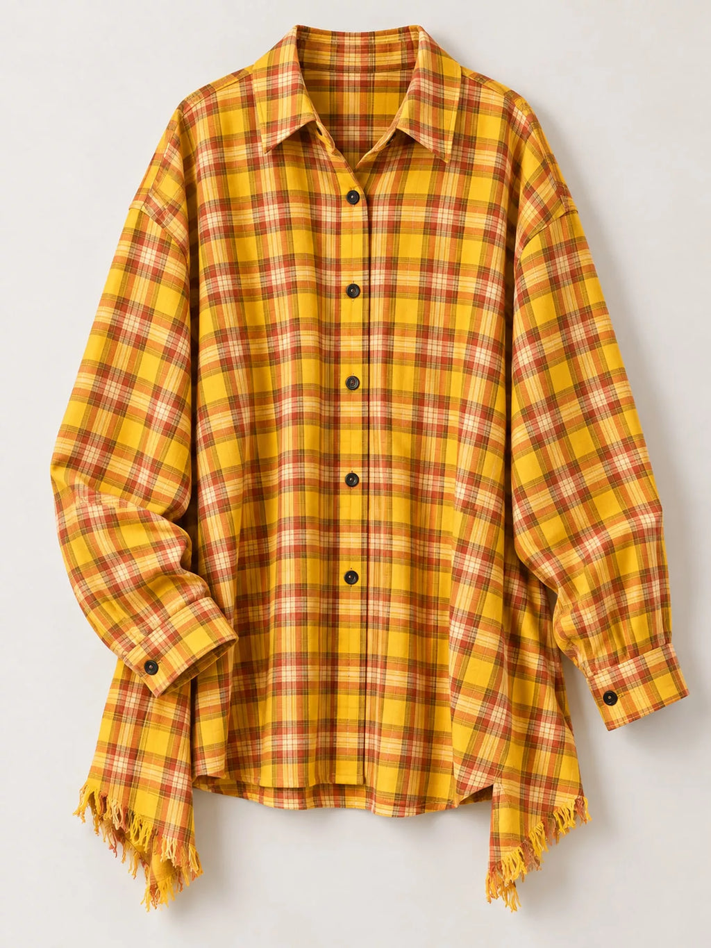 Plaid Frayed Hem Button Up Shirt