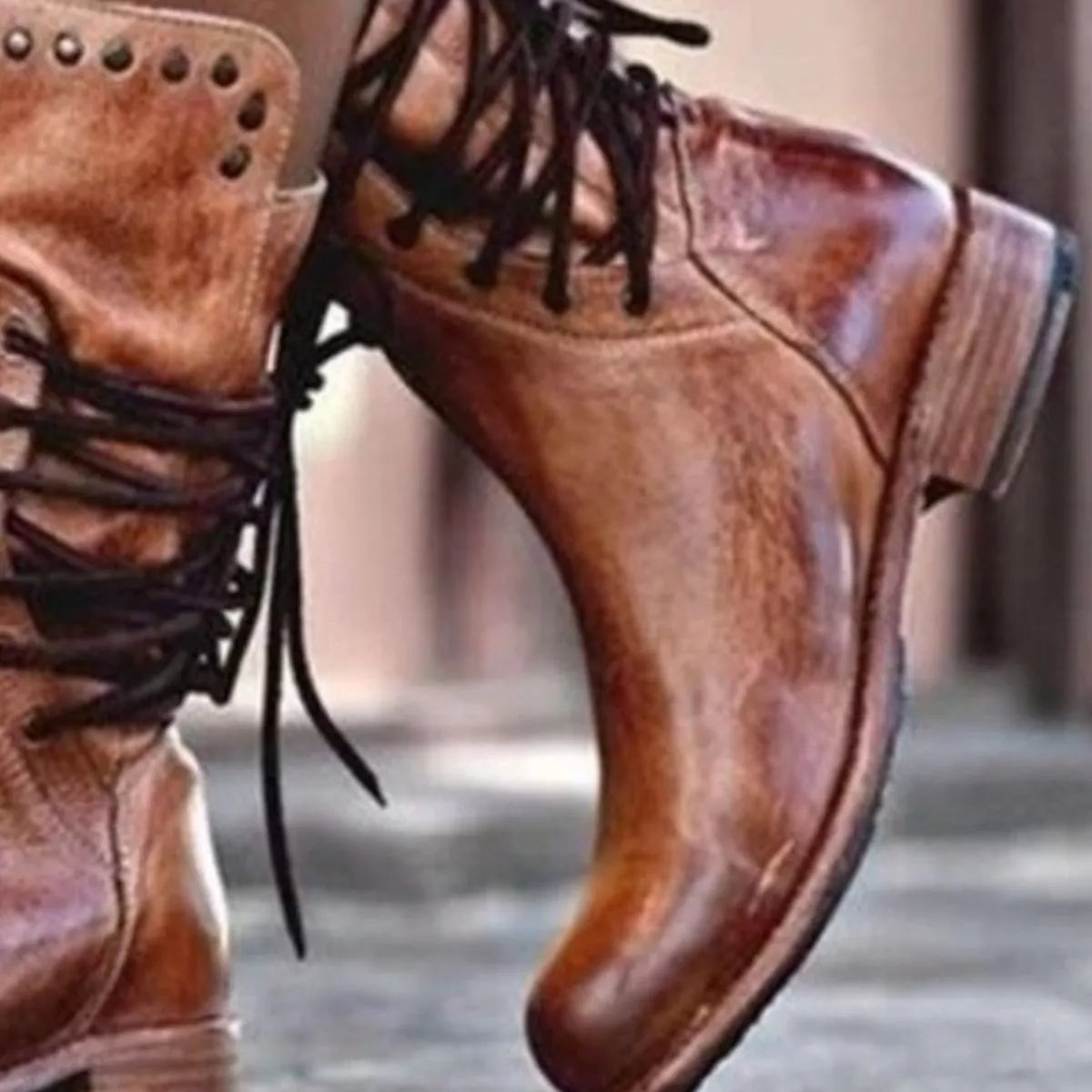 Lace Up Block Heels Boots