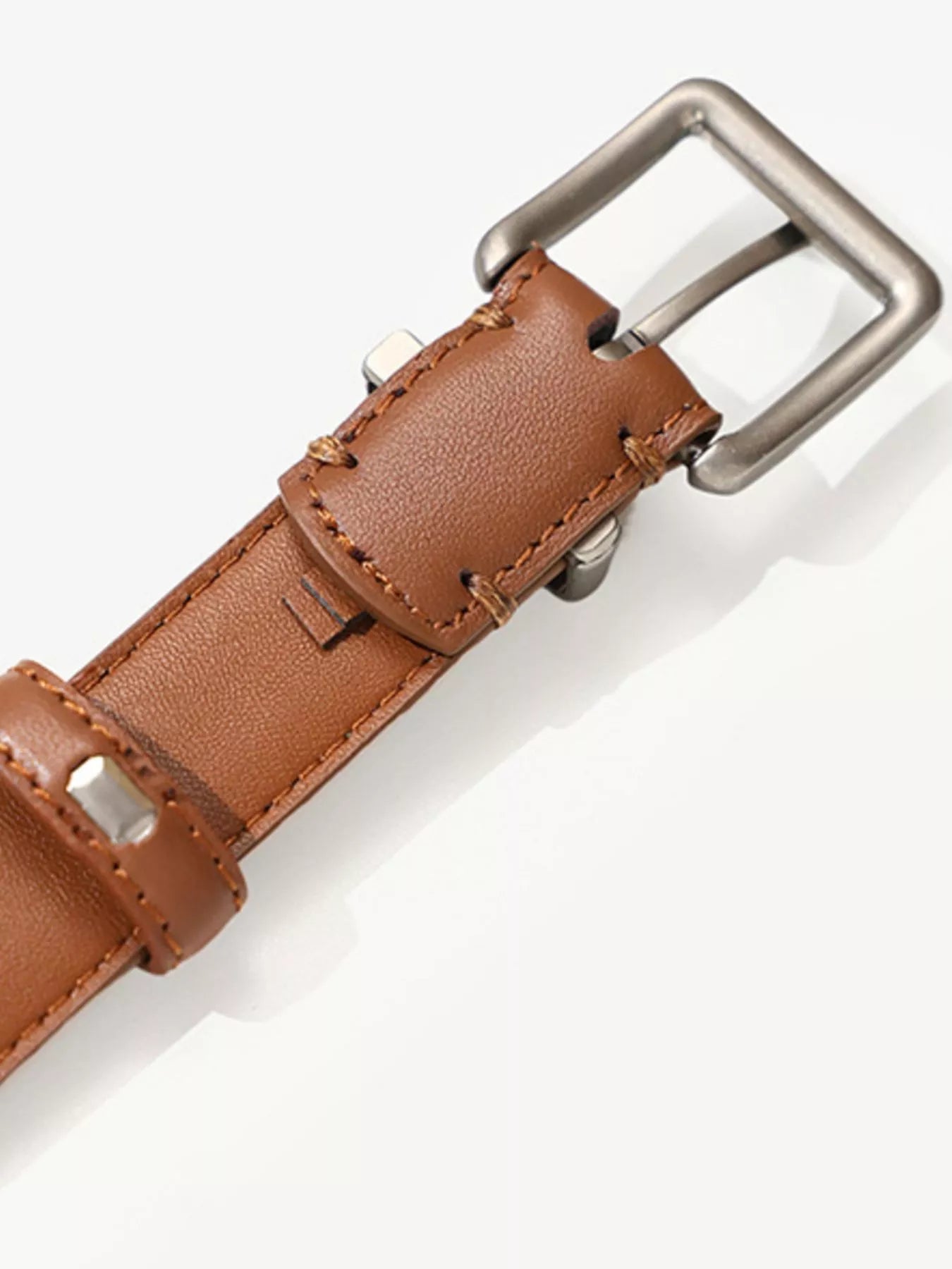 Classic Leather Belt with Square Buckle