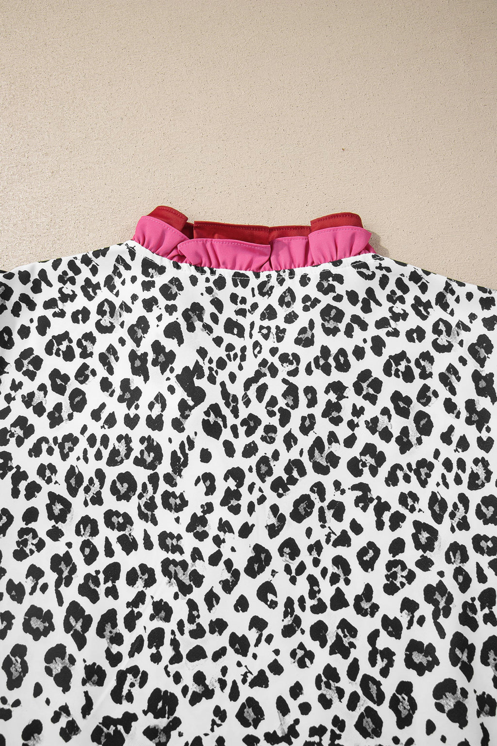 Gray Ruffled Trim V Neck Leopard Print Short Sleeve Blouse