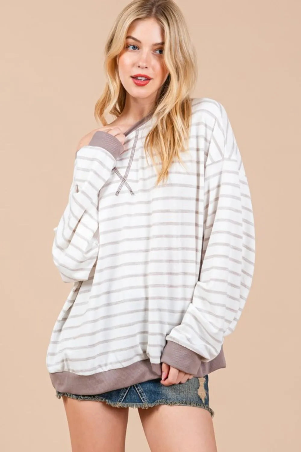 Striped Drop Shoulder Round Neck Sweatshirt