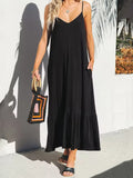V-Neck Ruffled Hem Midi Cami Dress