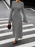Striped Flared Sleeves Sweater Dress