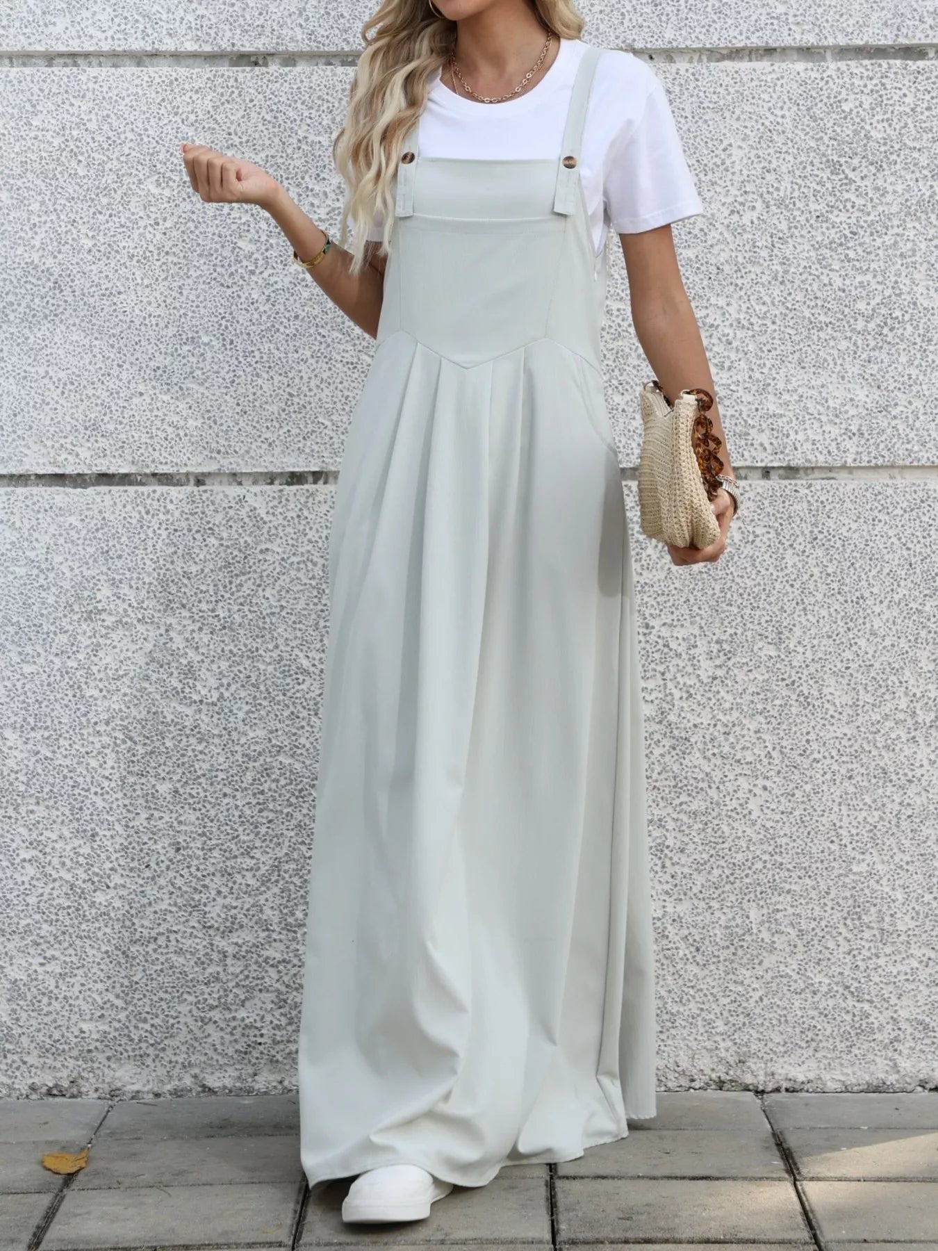 Pleated Detail Overall Dress