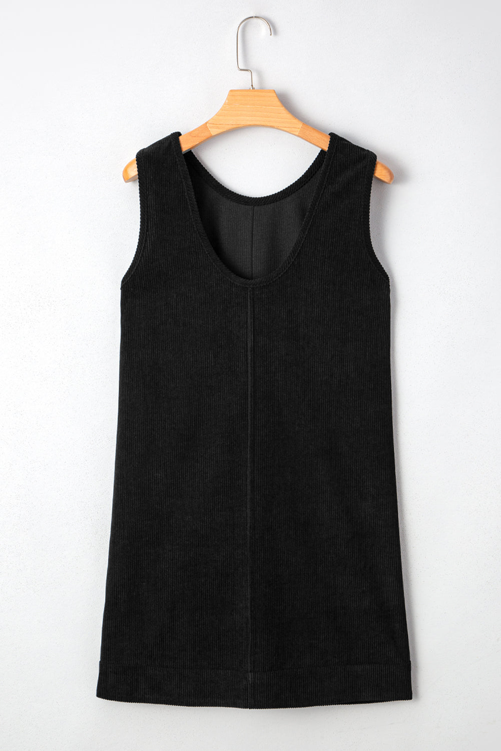 Solid Corduroy Sleeveless Pocketed Mini Dress
