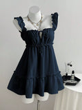 Ruffled Square Neck Tie-Front Mini Dress