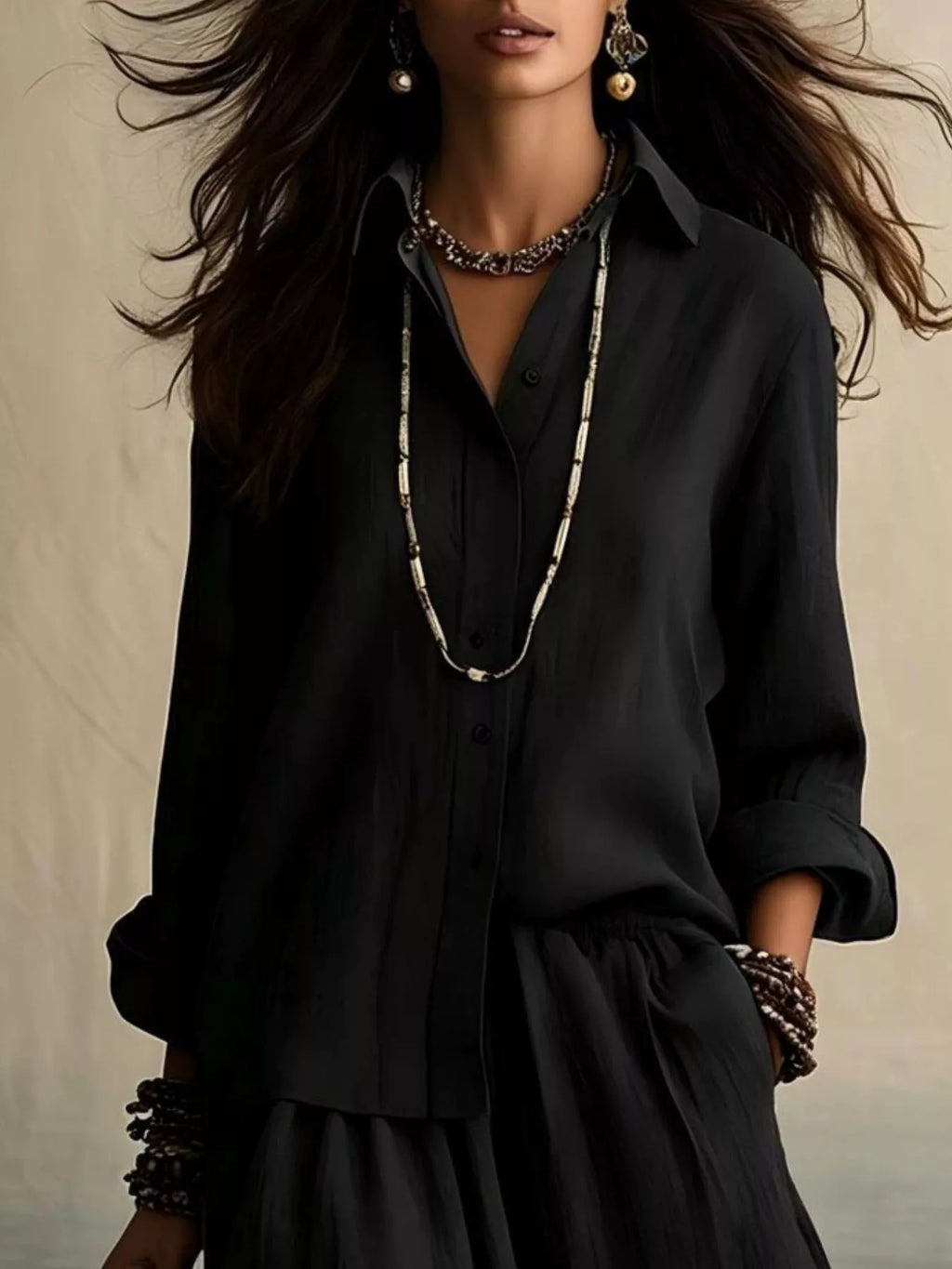 Full Size Button Up Shirt and Wide-Leg Pants Set Plus Size