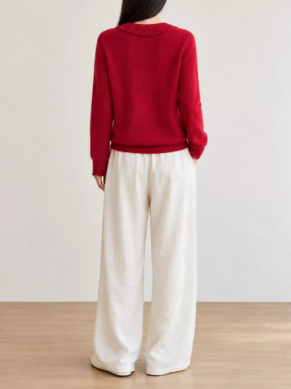 Lace-Collar Button Down Knit Cardigan
