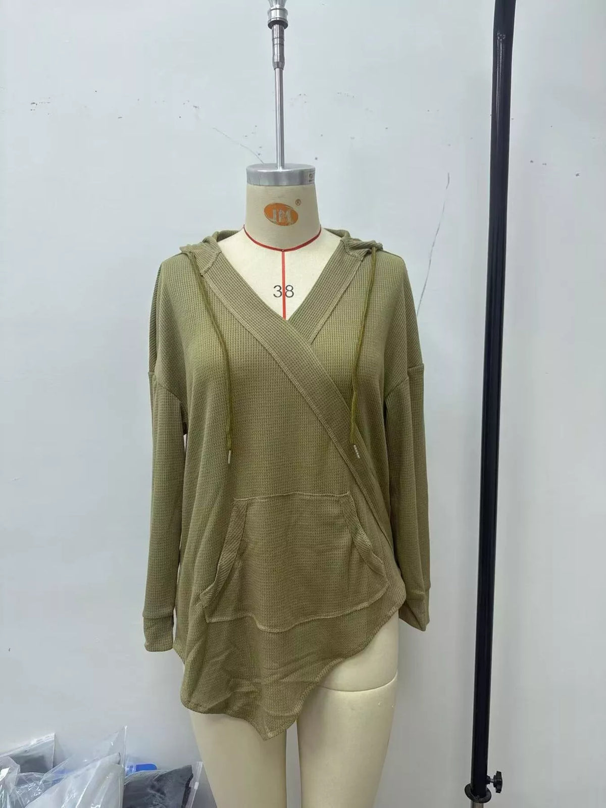 Drawstring Waffle Knit Hoodie