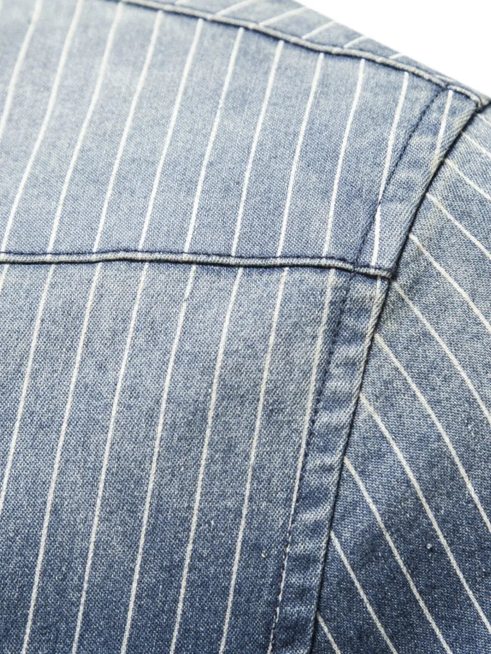 Men's Striped Collared Neck Button Down Denim Shirt