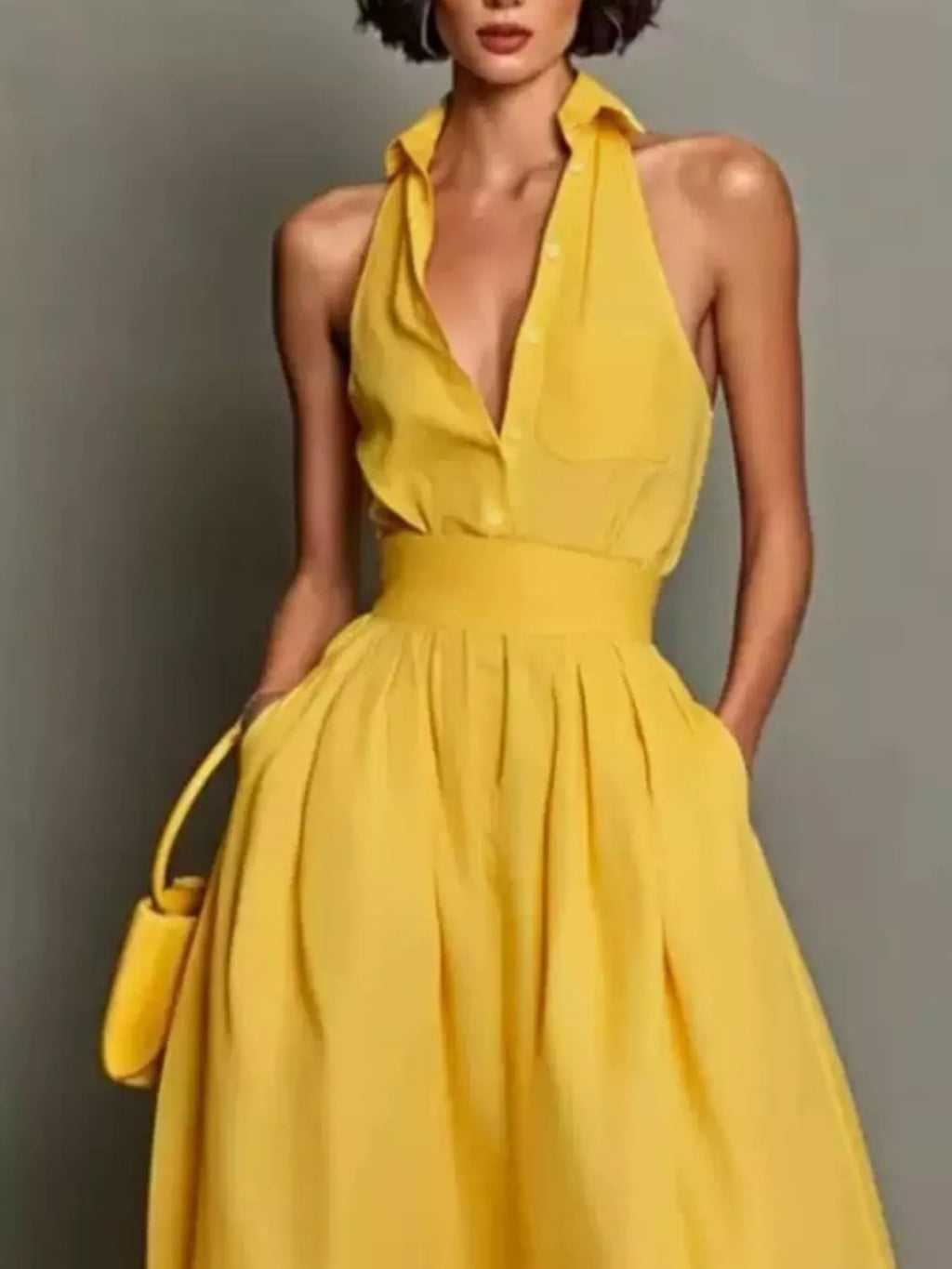 Sleeveless Collared A-Line Midi Dress