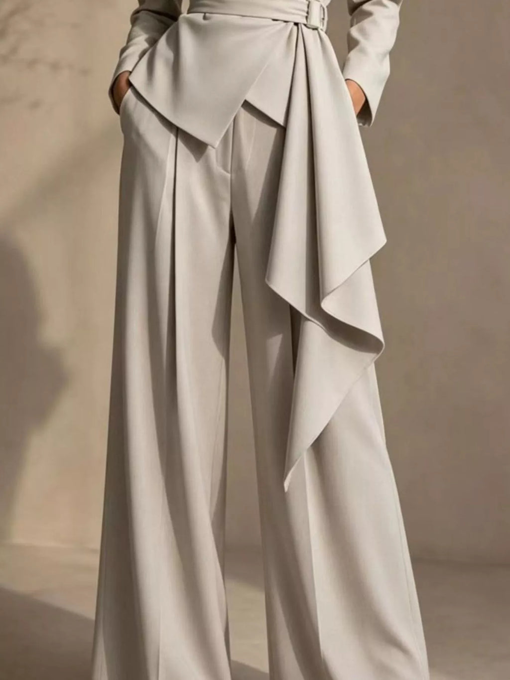 Full Size Belted Blazer and Wide-Leg Pants Set Plus Size