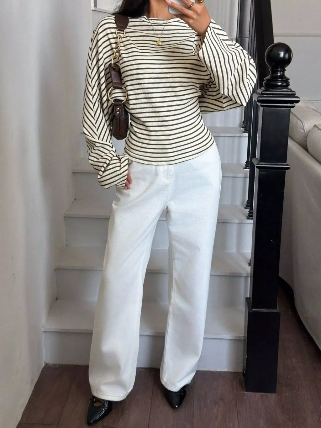 Casual Striped Batwing Sleeve T-Shirt