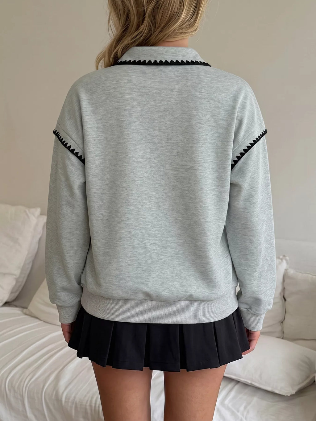 Polo Collar Dropped Shoulder Sweatshirt
