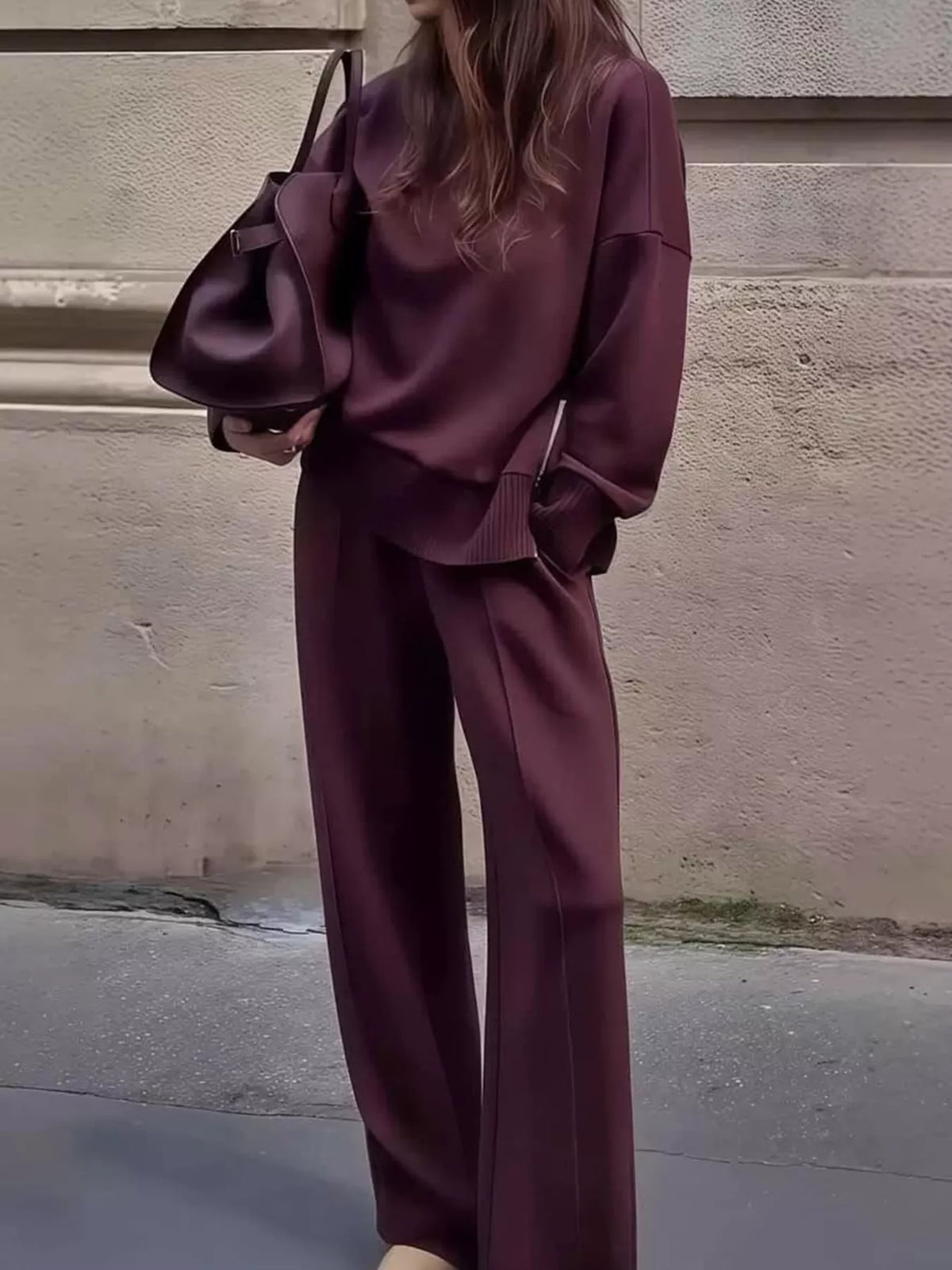 Dropped Shoulder Sweatshirt and Wide-Leg Pants Set