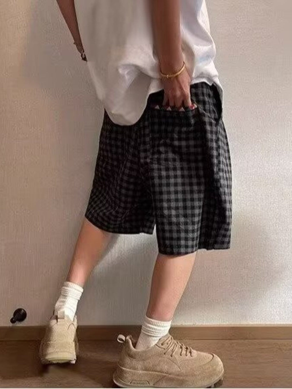 Men's Plus Size Plaid Drawstring Casual Shorts