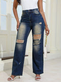 High-Waisted Distressed Wide-Leg Jeans