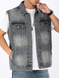 Men's Plus Size Vintage Washed Sleeveless Denim Vest