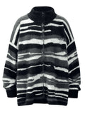 Men's Striped Fuzzy Zip-Up Cardigan