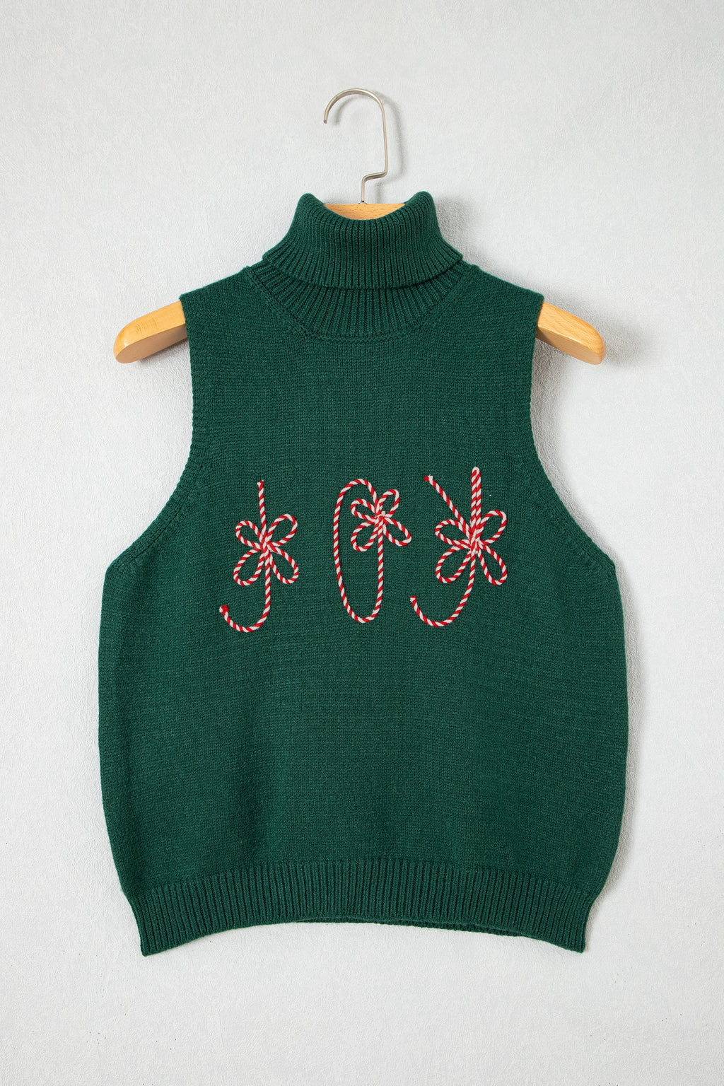 Evergreen High Neck Sleeveless Embroidered Knit Sweater Vest