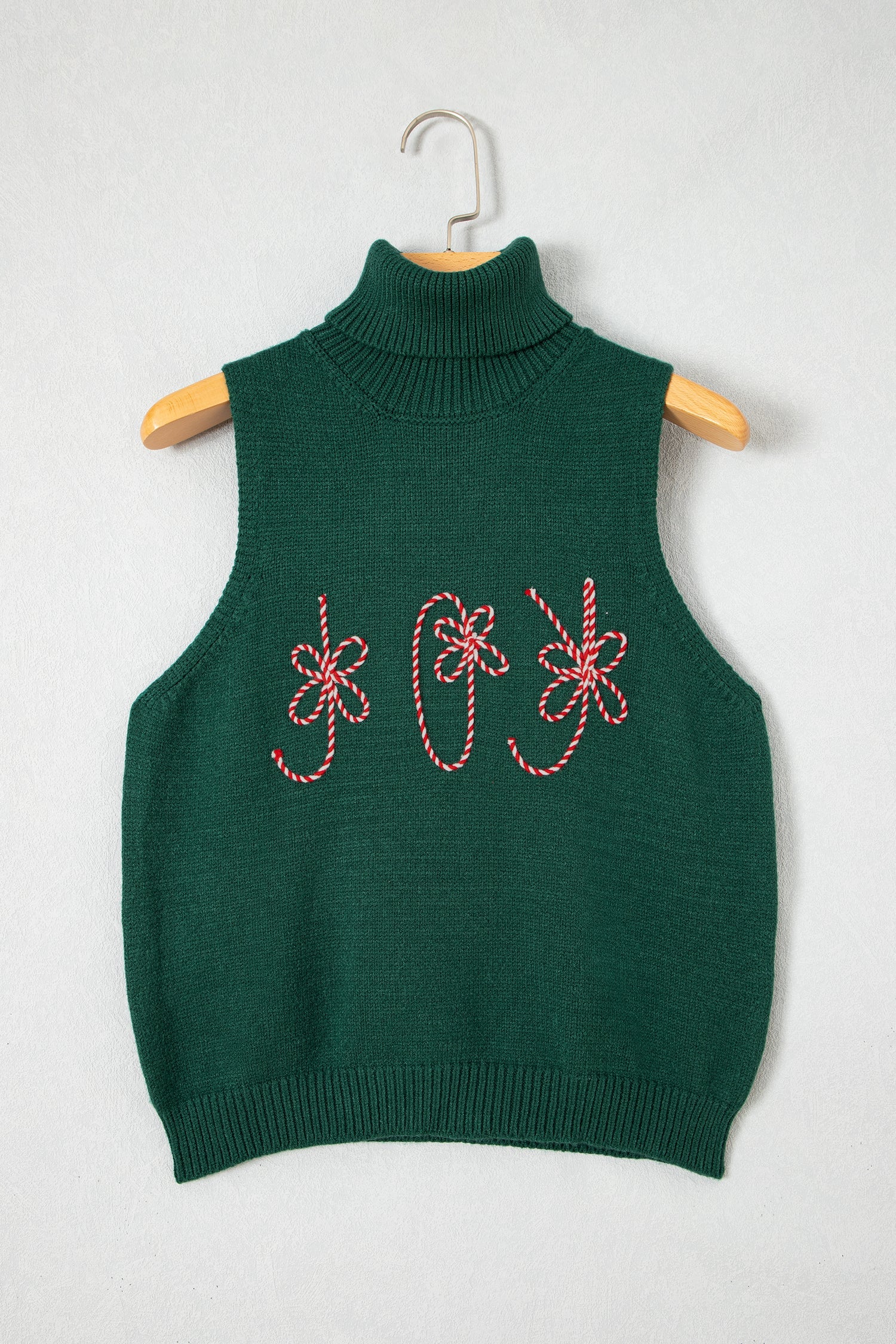 Evergreen High Neck Sleeveless Embroidered Knit Sweater Vest