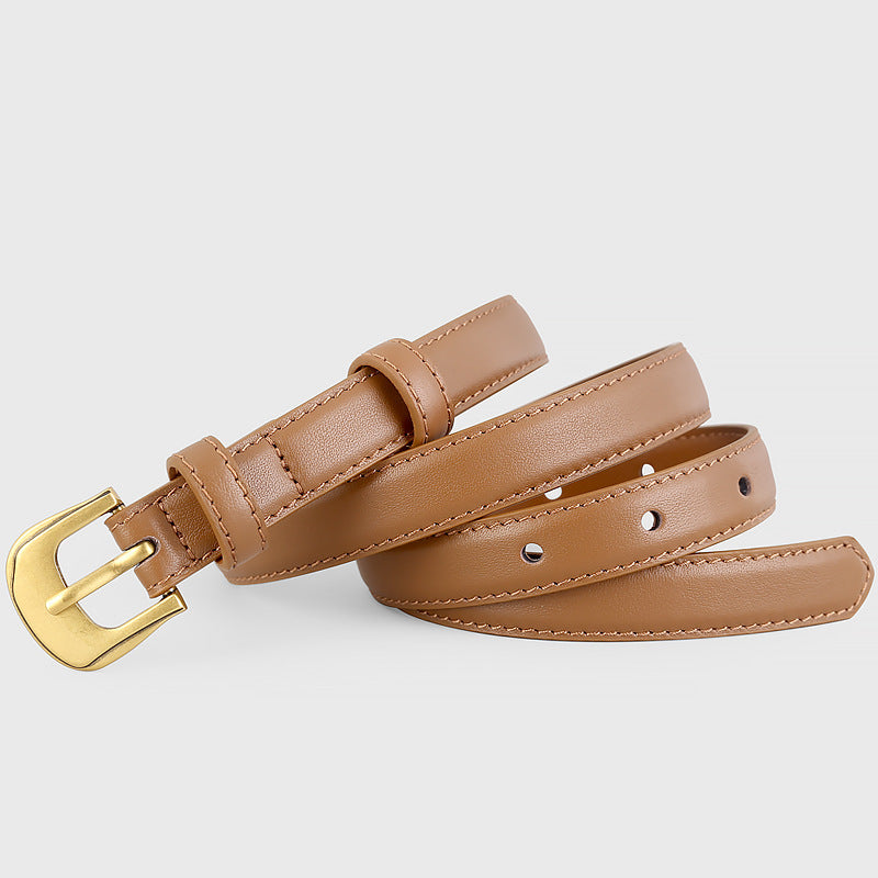 Leather Belt with Golden Buckle