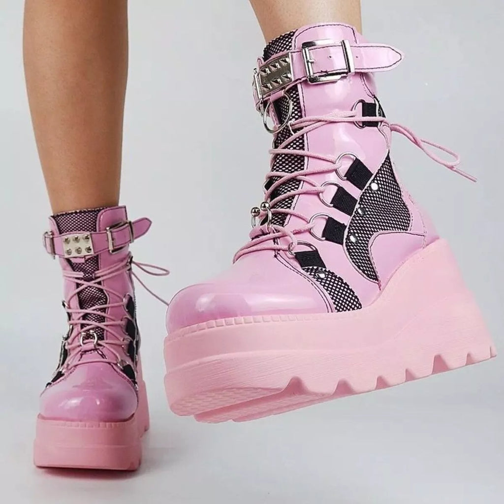 Lace Up Platform Wedge Boots
