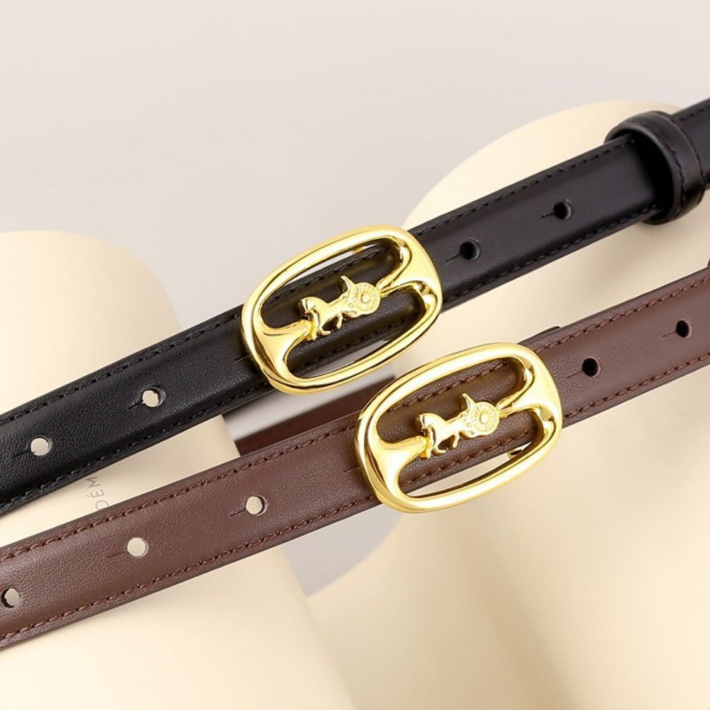 Leather Belt with Horse Carriage Buckle