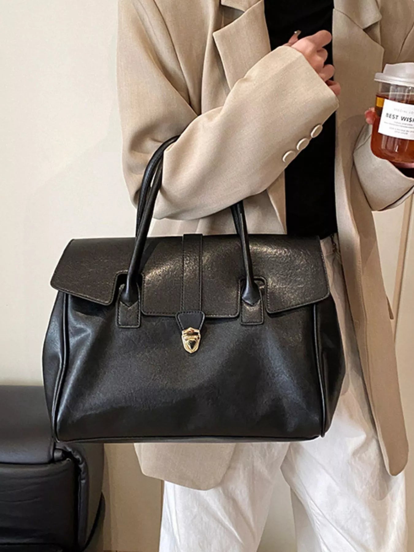 Buckle PU Leather Handbag