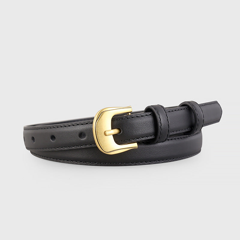 Leather Belt with Golden Buckle