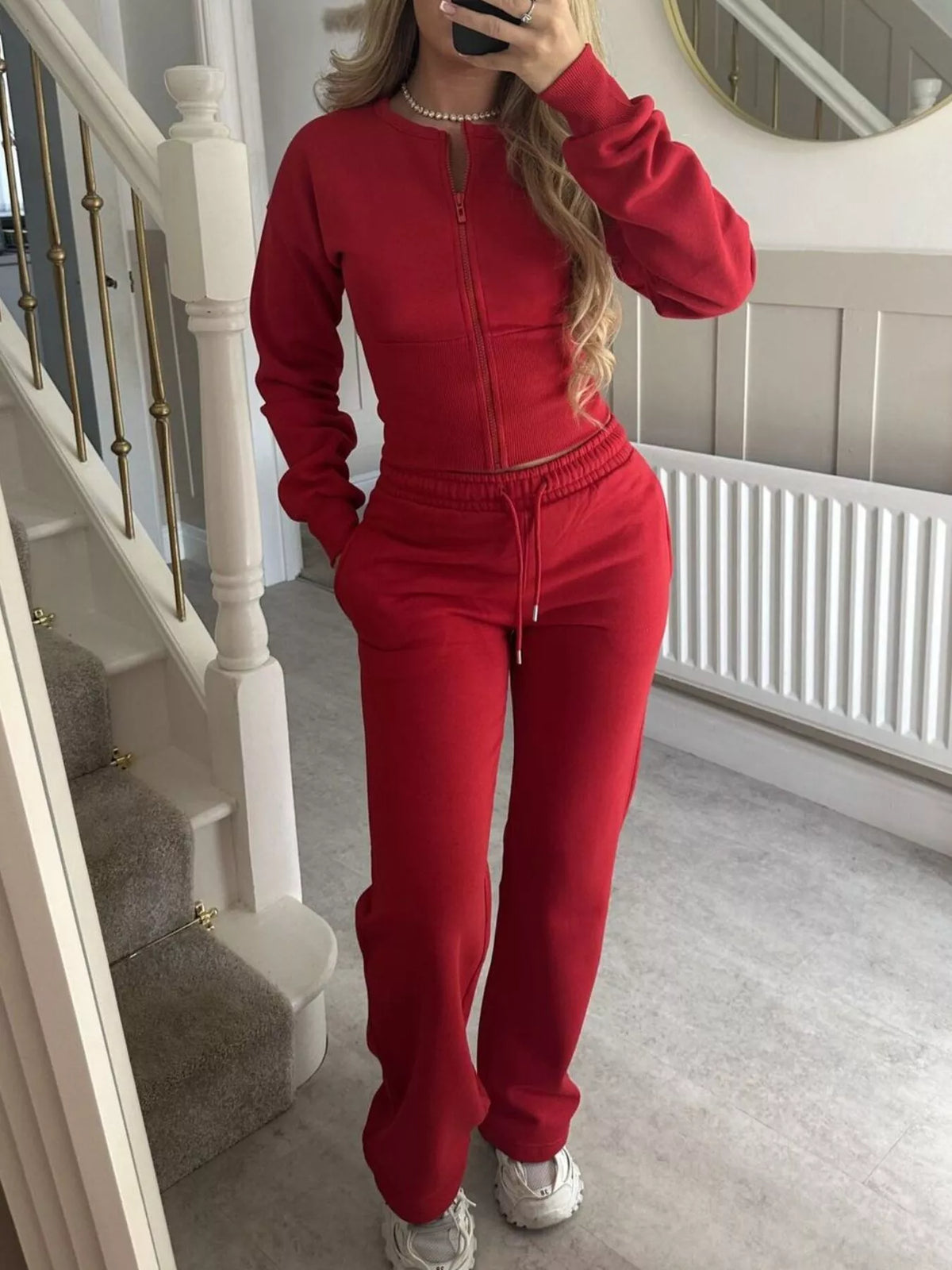 Zip-Up Crop Hoodie and High-Waisted Pants Set
