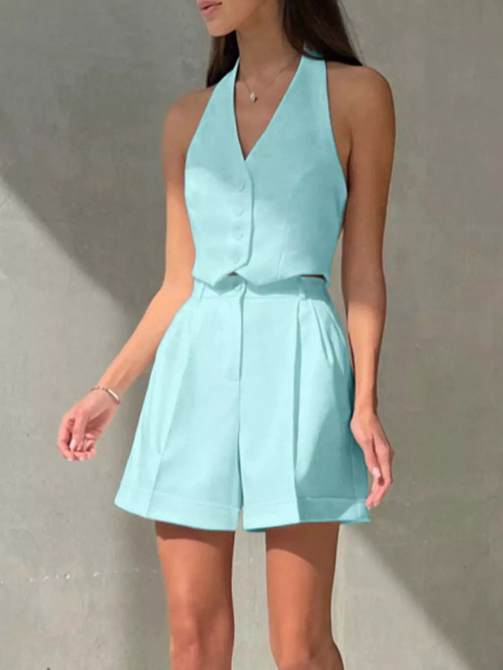 Halter Neck Vest and Shorts Set