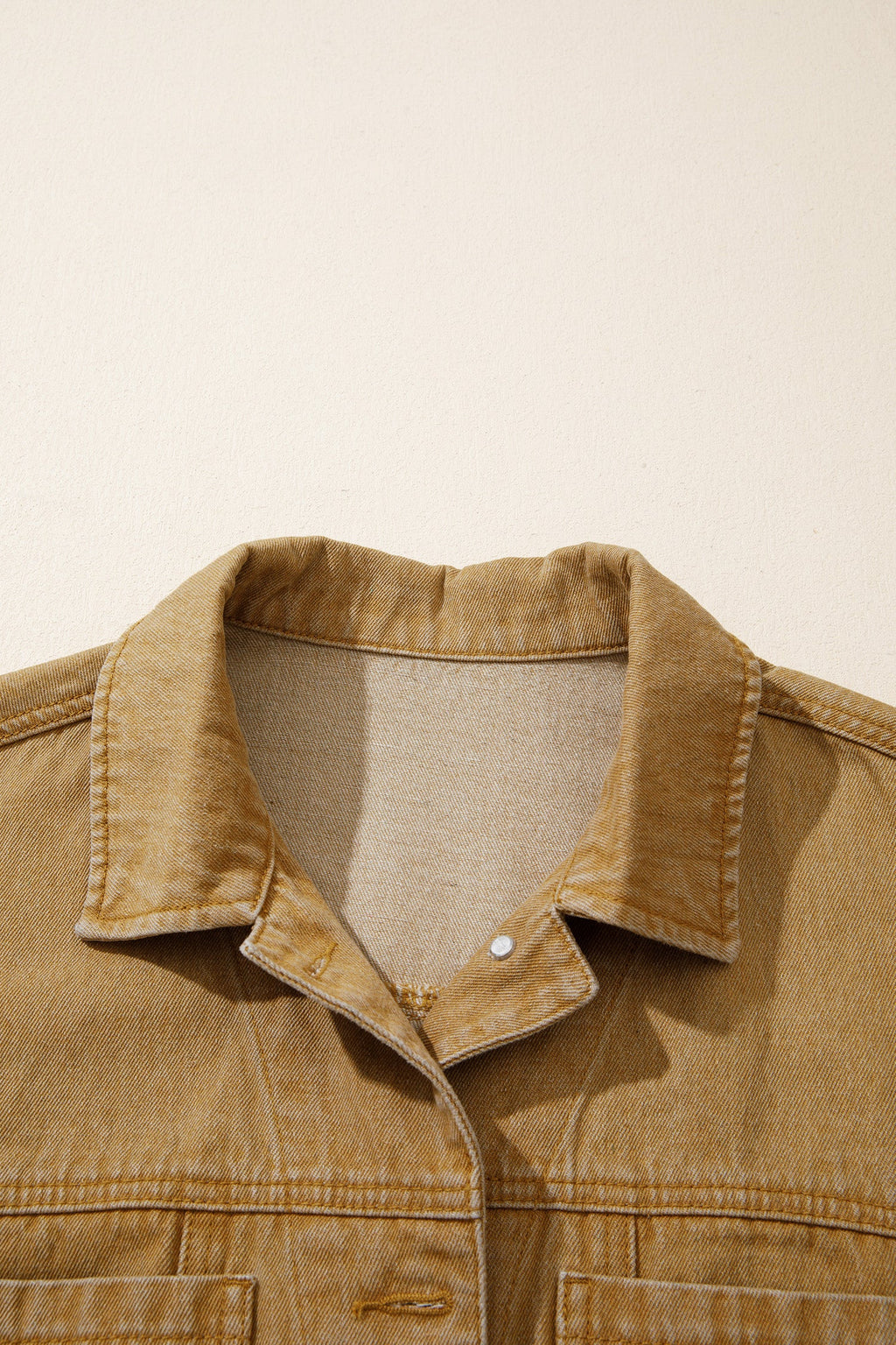 honey gold Metal Button Front Long Sleeve Collar Denim Jacket