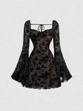 Sweetheart Neck Flared Sleeve Mini Dress