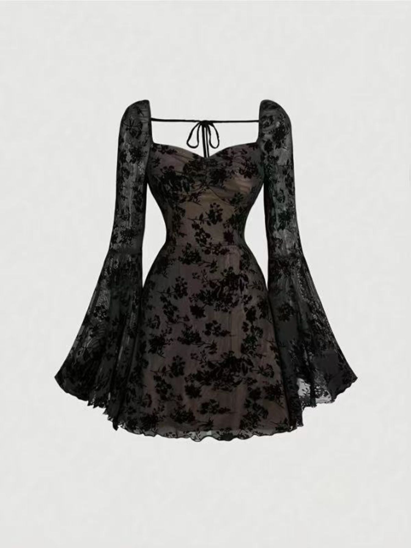 Sweetheart Neck Flared Sleeve Mini Dress