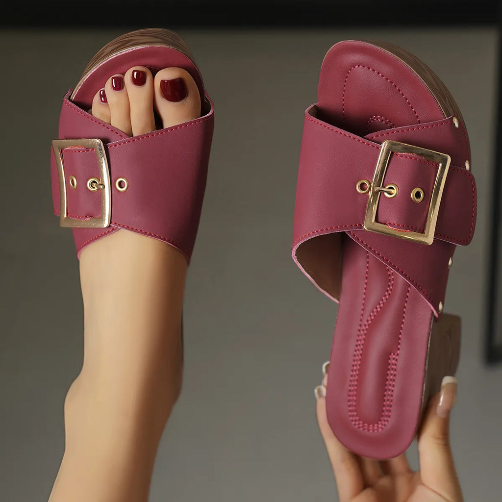 Platform Block Heel Buckle Sandals