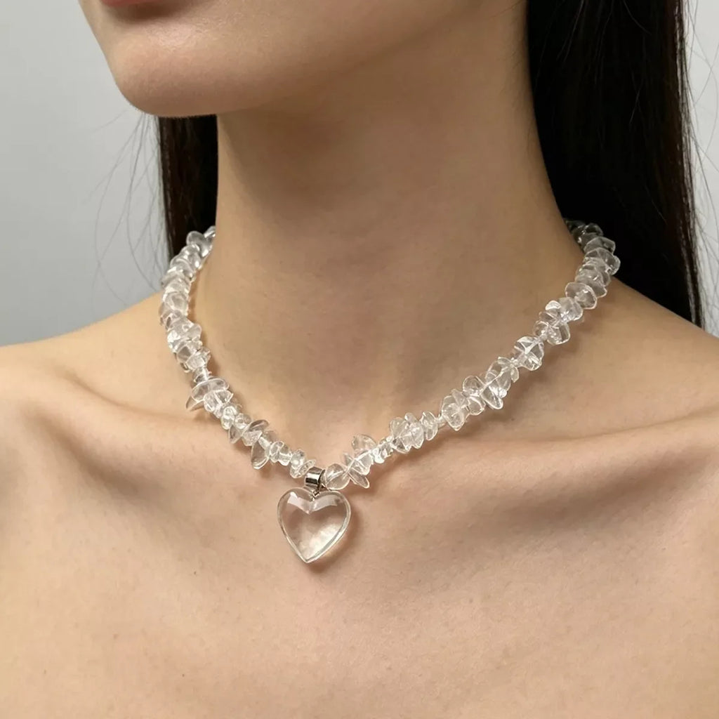 Clear Crystal Heart Pendant Necklace