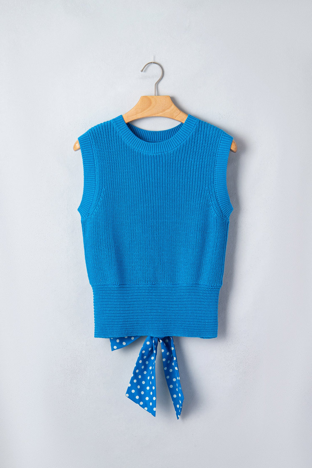 Myosotis Slim Knit Polka Dot Knot Back Cropped Sweater Tank