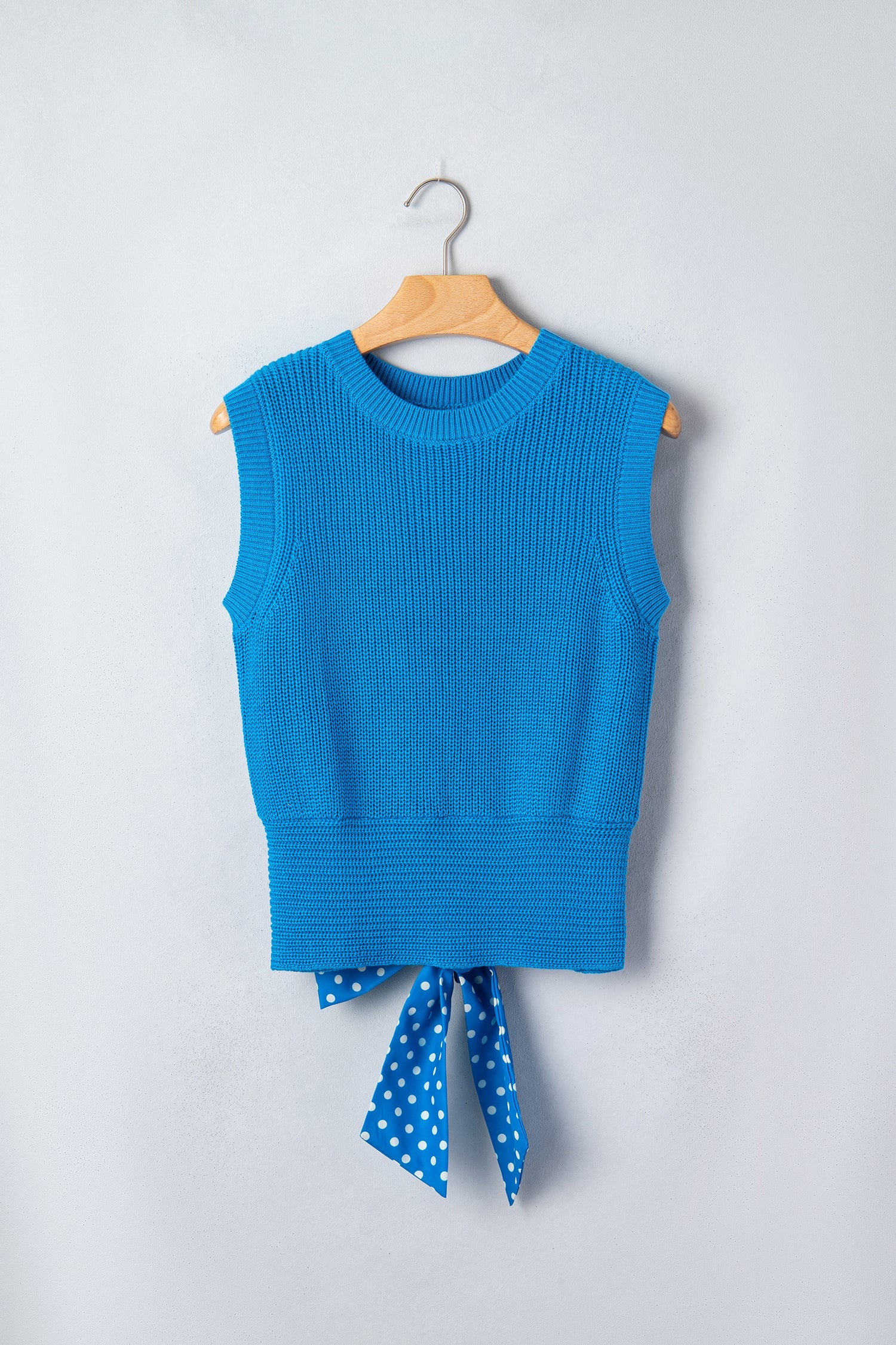 Myosotis Slim Knit Polka Dot Knot Back Cropped Sweater Tank