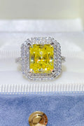 2 Carat Rectangle-Cut Yellow Moissanite Halo Ring in 925 Silver