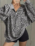 Leopard Print Quarter-Zip Sweatshirt