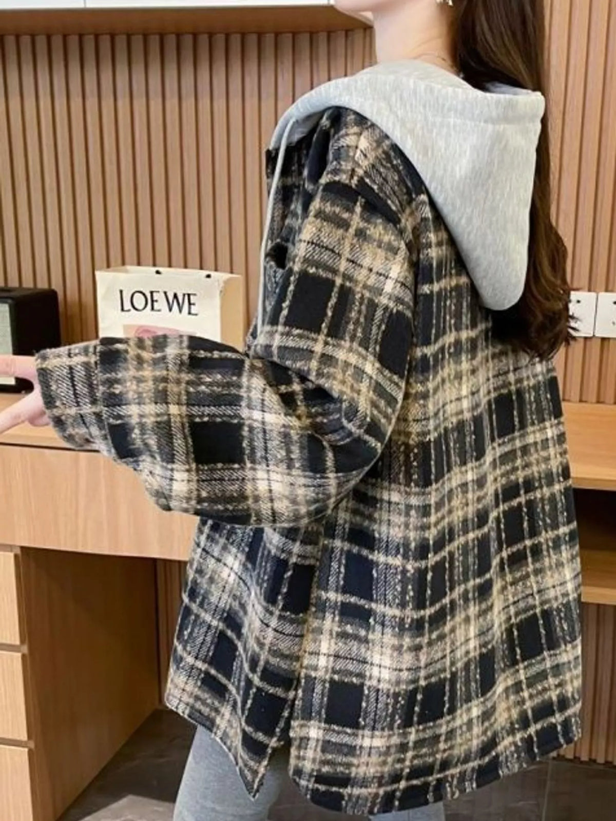 Plaid Button Up Hooded Shacket