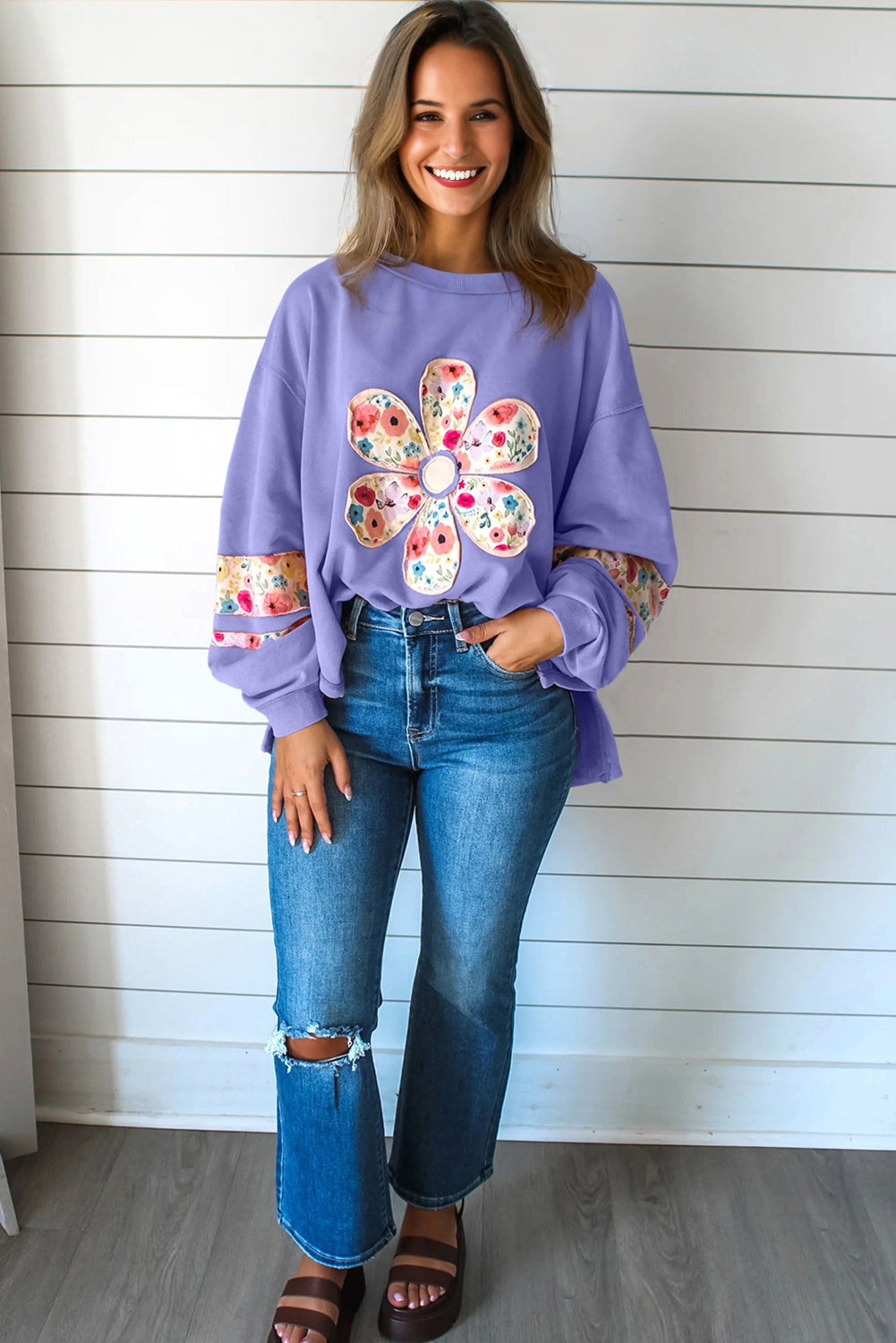 Floral Patchwork Long Sleeve Sweatshirt
