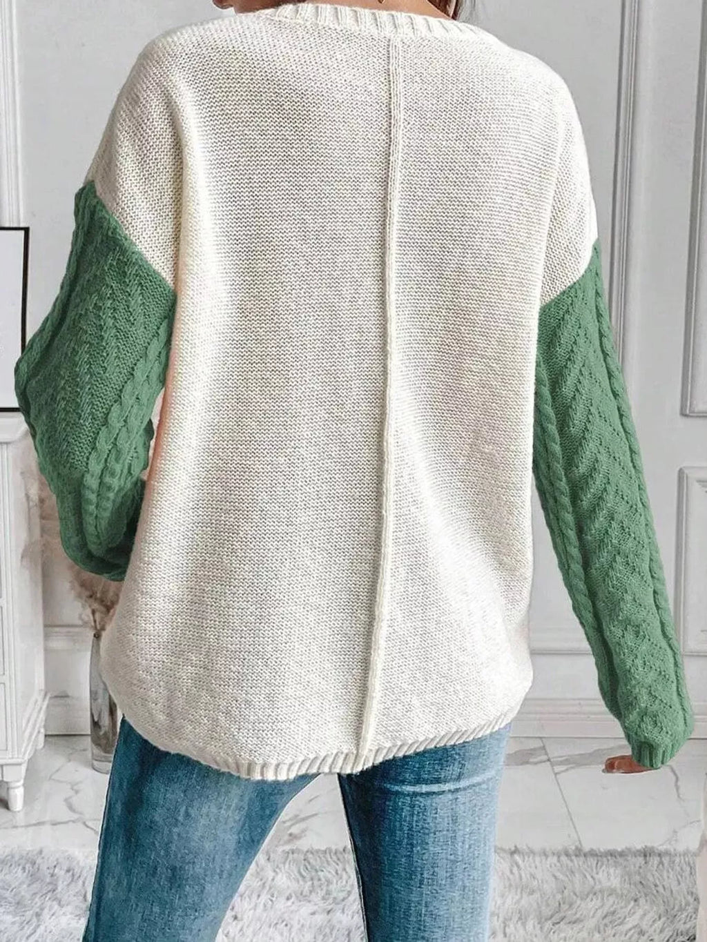 Color Block Cable Knit Sweater