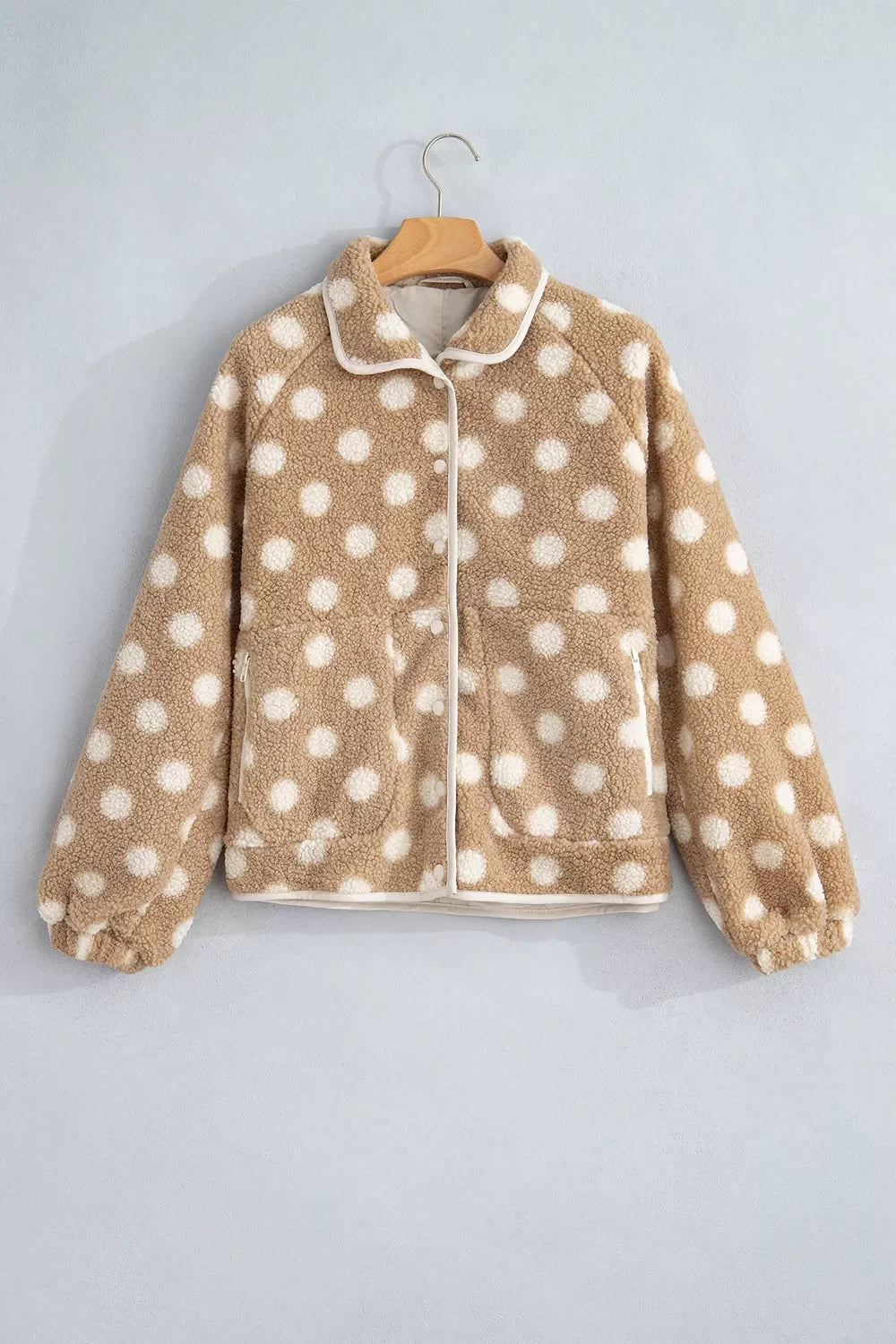 Polka Dot Faux Fur Metal Button Placket Shift Silhouette Jacket