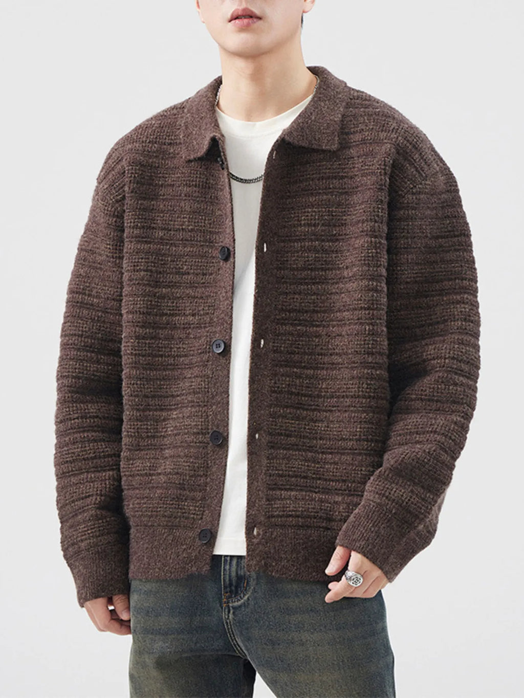 Men's Plus Size Button Up Long Sleeve Cardigan