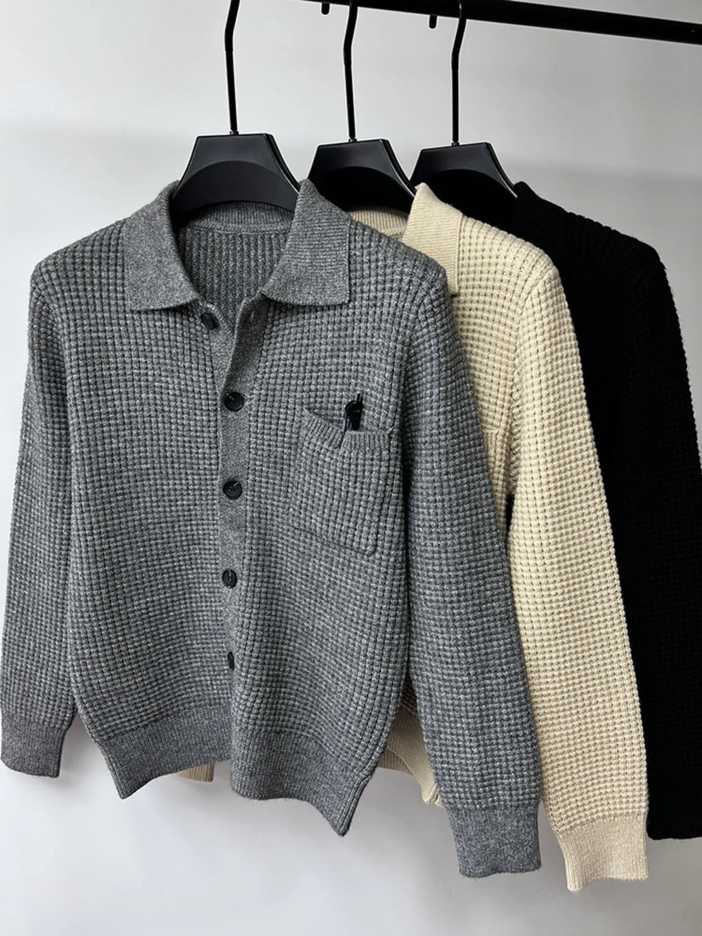 Men's Plus Size Button-Front Knit Cardigan with Collar