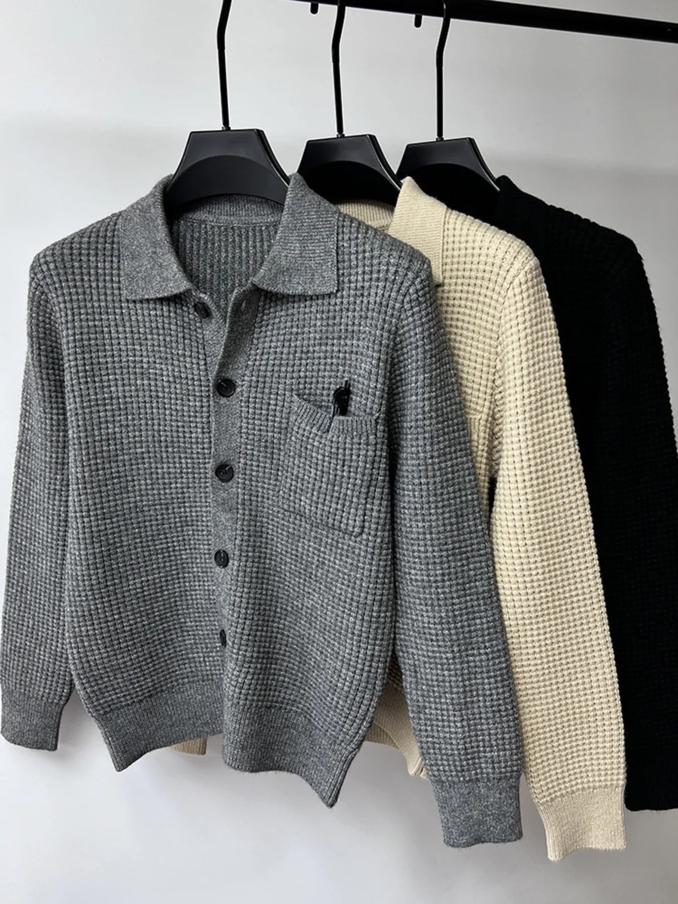 Men's Plus Size Button-Front Knit Cardigan with Collar