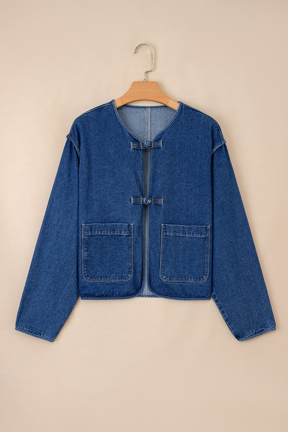 Sail Blue Vintage Fastening Big Patched Pockets Straight Cut Deep Wash Denim Jacket